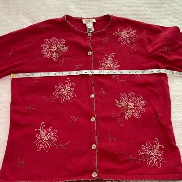 PL Talbots Red Cardigan with Floral Embroidery - Picture 6 of 7